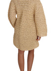 Dolce & Gabbana Chic Beige Crochet Knitted Raffia Cardigan