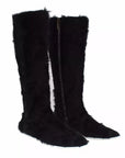 Dolce & Gabbana Black Xiangao Lamb Fur Leather Boots Shoes