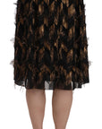 Dolce & Gabbana Elegant Gold Black Silk Blend High Waist Skirt