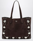 Valentino Garavani Valentino Garavani Medium Nellcôte Tote in Dark Brown Suede
