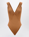 Saint Laurent Saint Laurent Brown silk-blend crossover bodysuit