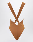 Saint Laurent Saint Laurent Brown silk-blend crossover bodysuit