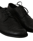 Dolce & Gabbana Elegant Black Leather Derby Wingtip Dress Shoes