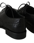 Dolce & Gabbana Elegant Black Leather Derby Wingtip Dress Shoes