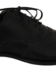 Dolce & Gabbana Elegant Black Leather Derby Wingtip Dress Shoes