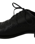 Dolce & Gabbana Elegant Black Leather Derby Wingtip Dress Shoes