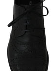 Dolce & Gabbana Elegant Black Leather Derby Wingtip Dress Shoes