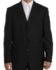 Z ZEGNA Elegant Black Striped Wool Suit