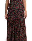 Dolce & Gabbana Elegant Black Silk Floral A-Line Gown