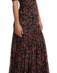 Dolce & Gabbana Elegant Black Silk Floral A-Line Gown