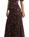 Dolce & Gabbana Elegant Black Silk Floral A-Line Gown