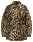 Ganni Ganni Leopard Duchesse Nylon Short Trench Coat