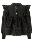 Ganni Ganni Black Washed Frill Blouse