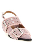 Ganni Ganni Feminine Buckle Fringed Denim Slingback