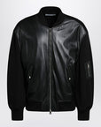 Givenchy Givenchy Black leather bomber jacket with wool sleeves