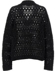 Ganni Ganni Black Crochet V-neck Sweater