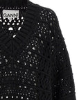 Ganni Ganni Black Crochet V-neck Sweater