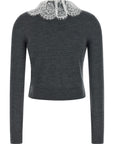 Self-Portrait Self-Portrait Grey Lace Collar Knit Cardigan