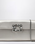 Roger Vivier ROGER VIVIER Pearl grey satin clutch bag with buckle