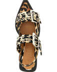 Ganni Ganni Leopard Satin Feminine Buckle Slingback