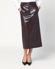 The Andamane THE ANDAMANE Bordeaux faux leather midi skirt