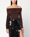 The Andamane THE ANDAMANE Top with bare shoulders in brown jersey