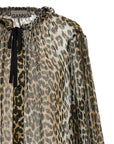 Ganni Ganni Leopard Print Chiffon Tie String Shirt