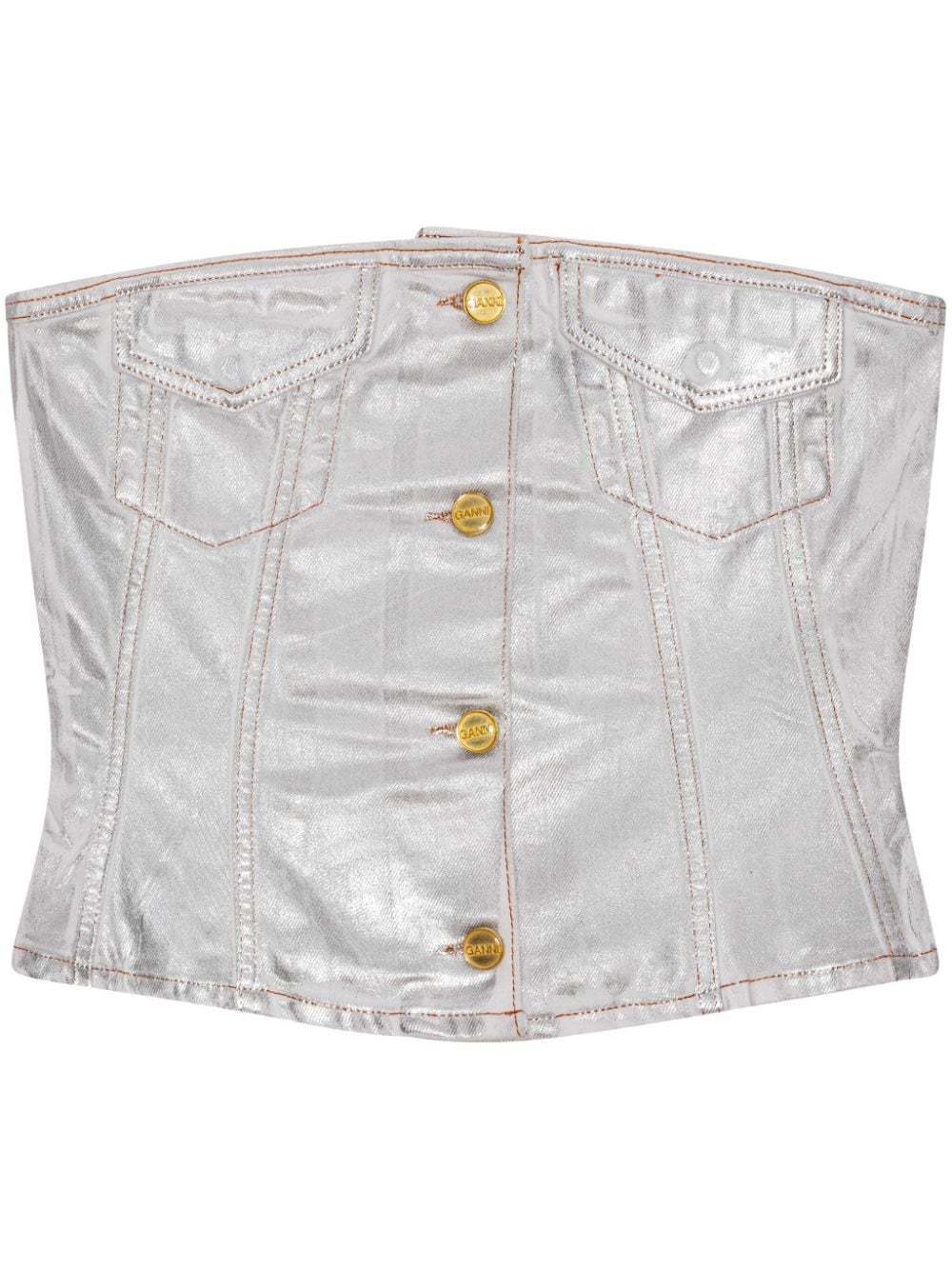 Ganni Ganni Silver Foil Denim Corsage