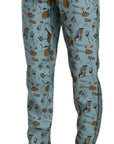 Dolce & Gabbana High Waist Tapered Silk Pants in Blue Print