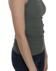 PINK MEMORIES Elegant Round Neck Sleeveless Green Cotton Blouse