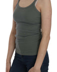 PINK MEMORIES Elegant Round Neck Sleeveless Green Cotton Blouse