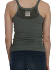 PINK MEMORIES Elegant Round Neck Sleeveless Green Cotton Blouse