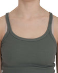 PINK MEMORIES Elegant Round Neck Sleeveless Green Cotton Blouse