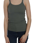 PINK MEMORIES Elegant Round Neck Sleeveless Green Cotton Blouse