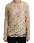 Dolce & Gabbana Elegant Beige Lace Crew Neck Cashmere Blouse