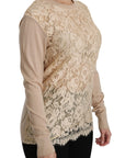 Dolce & Gabbana Elegant Beige Lace Crew Neck Cashmere Blouse