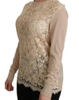 Dolce & Gabbana Elegant Beige Lace Crew Neck Cashmere Blouse