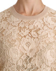 Dolce & Gabbana Elegant Beige Lace Crew Neck Cashmere Blouse