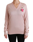 Dolce & Gabbana Pink Floral Silk V-Neck Sweater