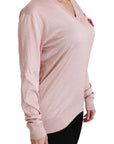 Dolce & Gabbana Pink Floral Silk V-Neck Sweater