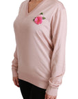 Dolce & Gabbana Pink Floral Silk V-Neck Sweater
