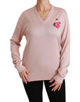 Dolce & Gabbana Pink Floral Silk V-Neck Sweater