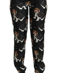 Dolce & Gabbana Elegant Silk Puppy Dog Print Pants