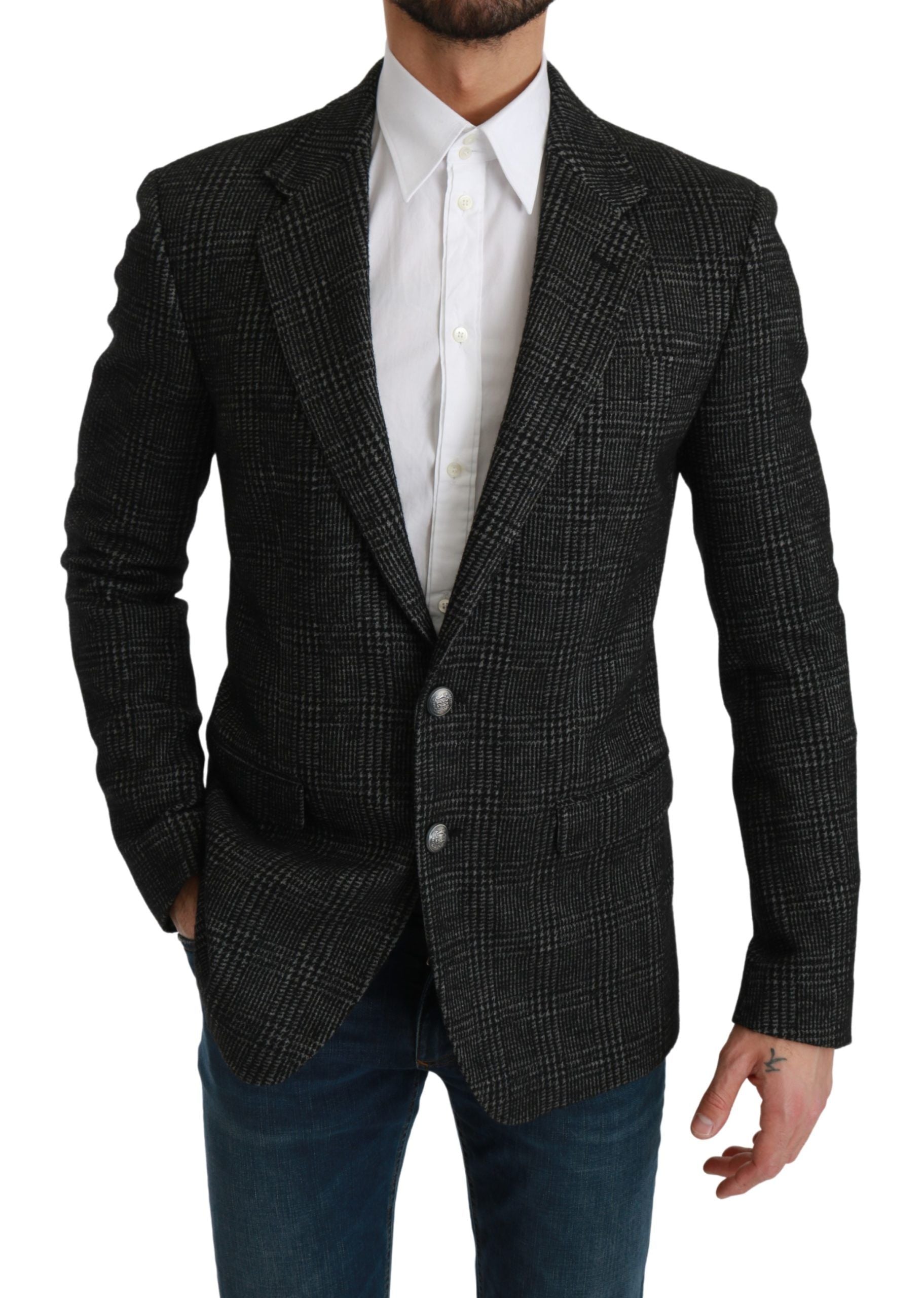 Dolce &amp; Gabbana Elegant Gray Plaid Slim Fit Blazer