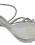 Dolce & Gabbana Silver Leather Ankle Strap Sandals with Crystals