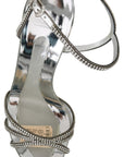 Dolce & Gabbana Silver Leather Ankle Strap Sandals with Crystals