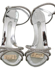 Dolce & Gabbana Silver Leather Ankle Strap Sandals with Crystals