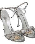 Dolce & Gabbana Silver Leather Ankle Strap Sandals with Crystals