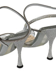 Dolce & Gabbana Silver Leather Ankle Strap Sandals with Crystals