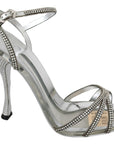 Dolce & Gabbana Silver Leather Ankle Strap Sandals with Crystals